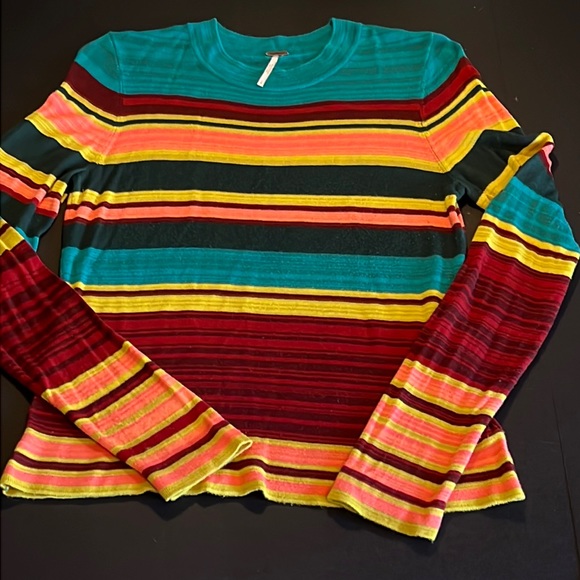 Free People Sweaters - Free People fine-gauge multicolor striped rayon crewneck sweater-minor pilling